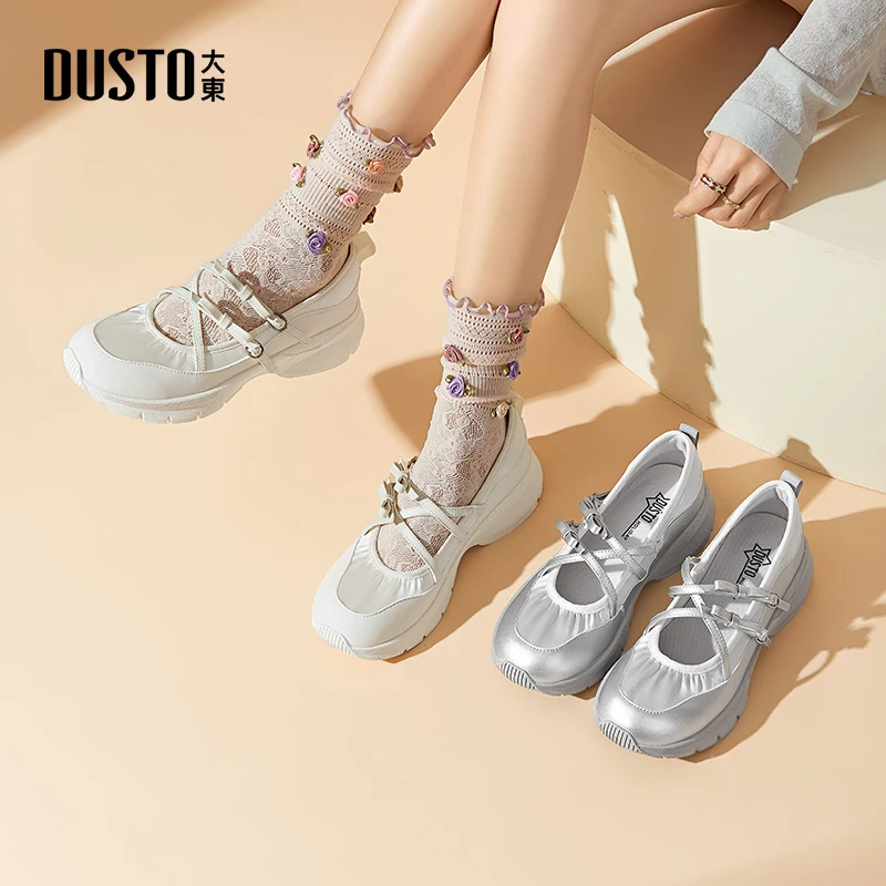 大东气质休闲鞋女2025小众时尚运动玛丽珍女鞋厚底透气小白鞋0350