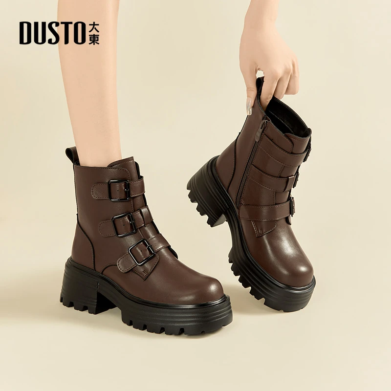 大东女鞋2025秋冬新款网红户外厚底百搭短靴增高显瘦女靴0140