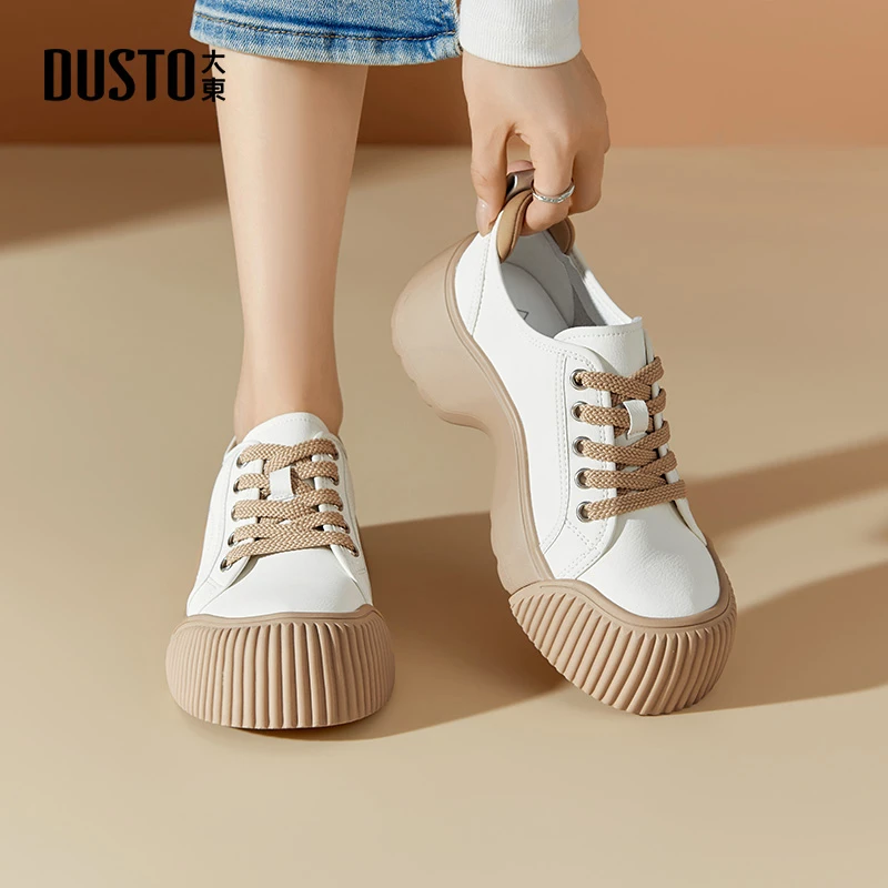 大东女鞋时尚小白鞋2025秋季新款小众休闲厚底饼干鞋增高鞋子0125
