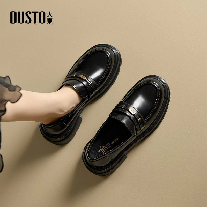 大东女鞋2025夏季新款通勤百搭乐福鞋中跟圆头套脚外穿单鞋女0135