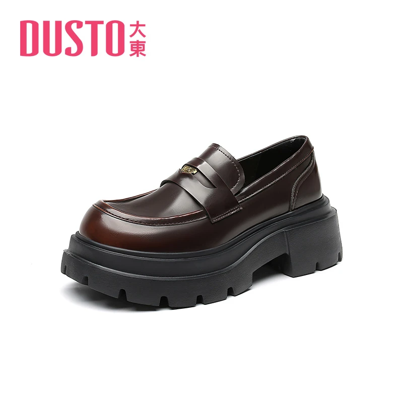 DUSTO/大东jk圆头厚底乐福鞋春秋时尚百搭增高女鞋日常小皮鞋0112