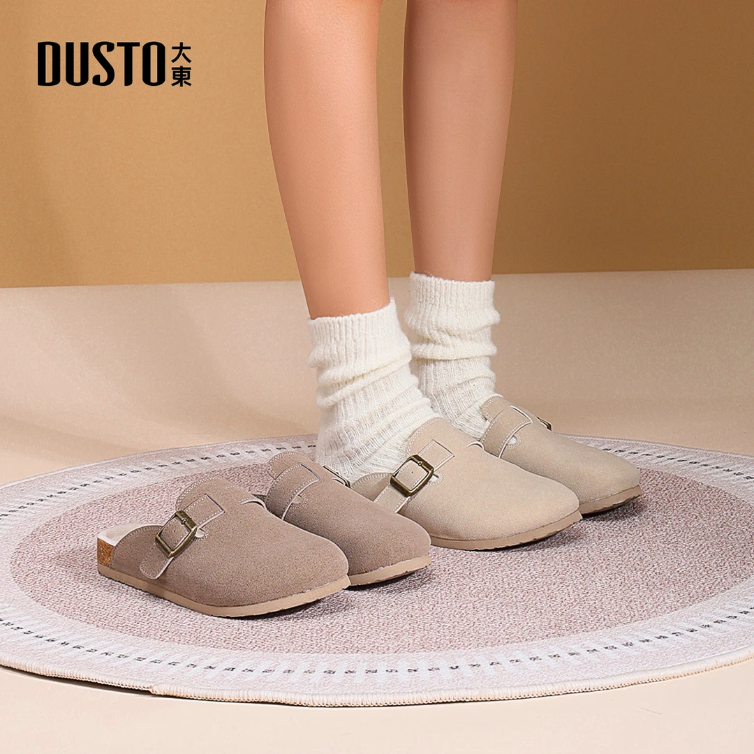 大东女鞋2025秋冬新款加绒加厚保暖室内拖鞋百搭舒适勃肯鞋女0142