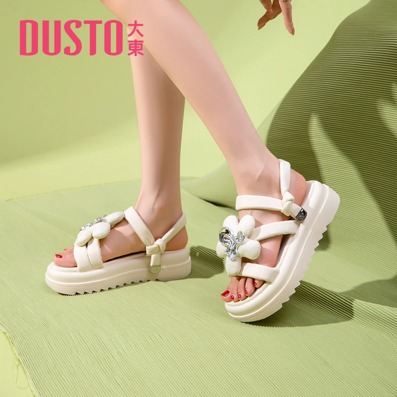 DUSTO/大东凉鞋女2024夏季新款甜美小花厚底套脚露趾潮流女鞋0672