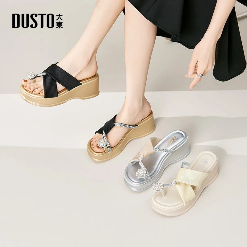 大东水钻厚底凉拖女2025夏季外穿百搭增高仙女风度假休闲拖鞋0256