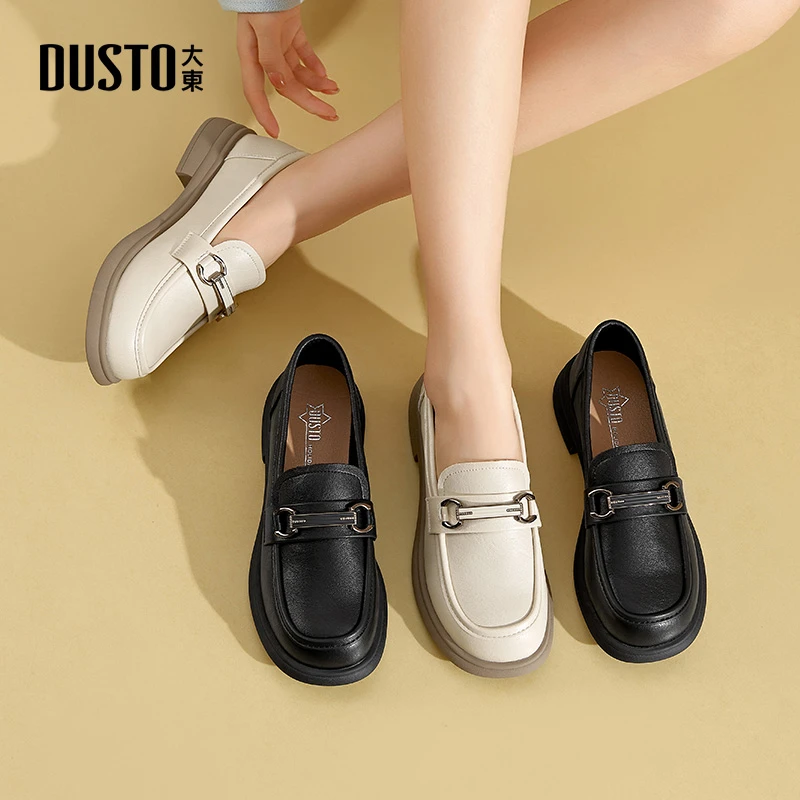大东厚底乐福鞋女英伦风系带粗跟秋季鞋子女时尚百搭休闲单鞋1207