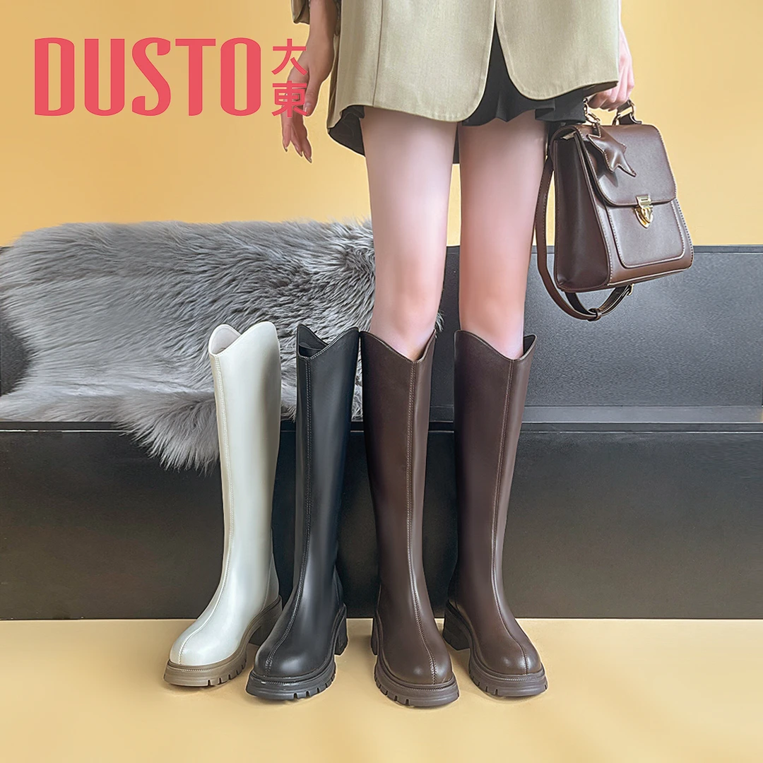 DUSTO/大东女靴秋冬骑士靴时尚高筒靴百搭长筒靴厚底靴子0675d