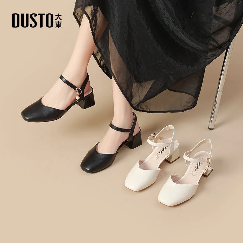 DUSTO/大东女鞋2025年夏季新款粗跟单鞋女复古法式玛丽珍女鞋3413