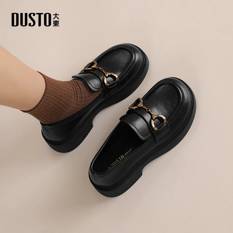 大东爆款圆头乐福鞋2025秋季百搭厚底女鞋低跟舒适套脚单鞋0023