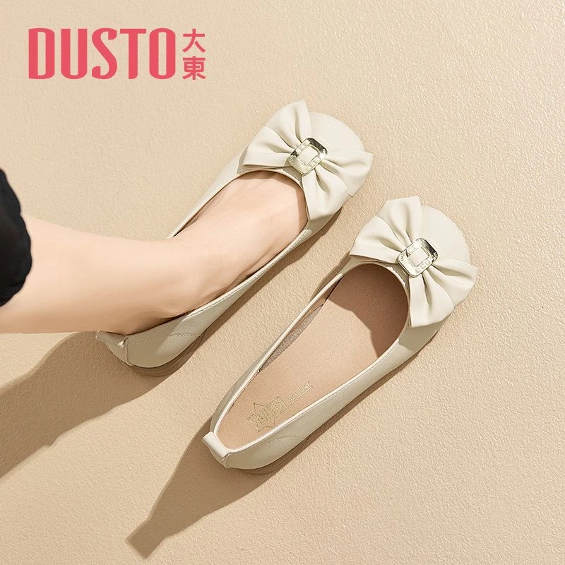 DUSTO/大东浅口单鞋2025早秋新款蝴蝶结圆头套脚低跟日常女鞋1712