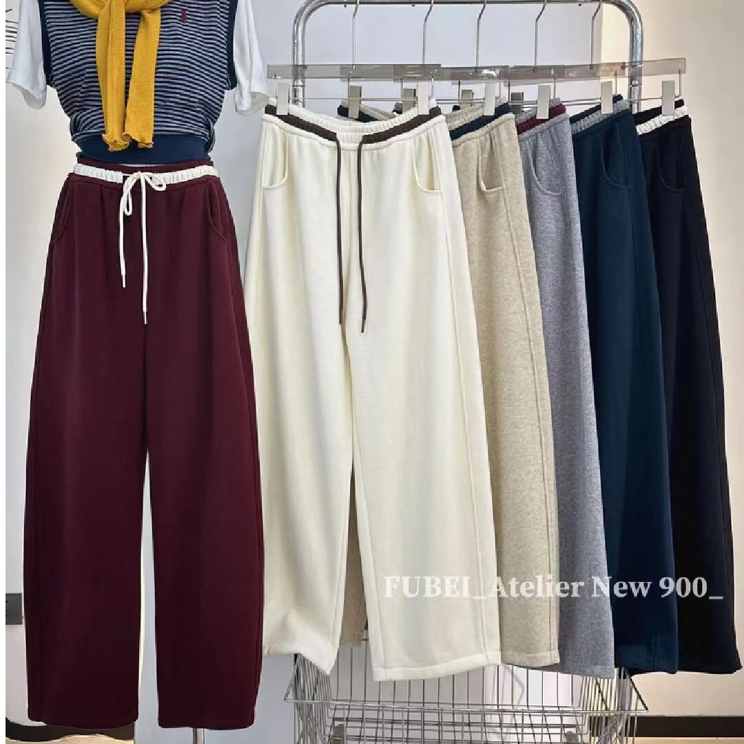 韩版百搭女裤2024冬季欧货羊绒洋气锁边弯刀裤加绒裤  900