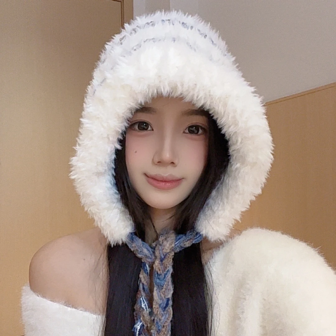 韩版ins秋冬新款毛绒绒护耳包头帽子保暖百搭休闲毛线针织帽混色