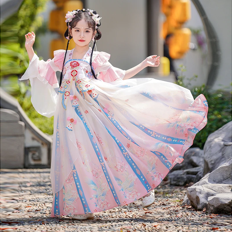 【玉兔】汉服儿童女孩儿童古风中国风唐装古装超仙连衣裙襦裙