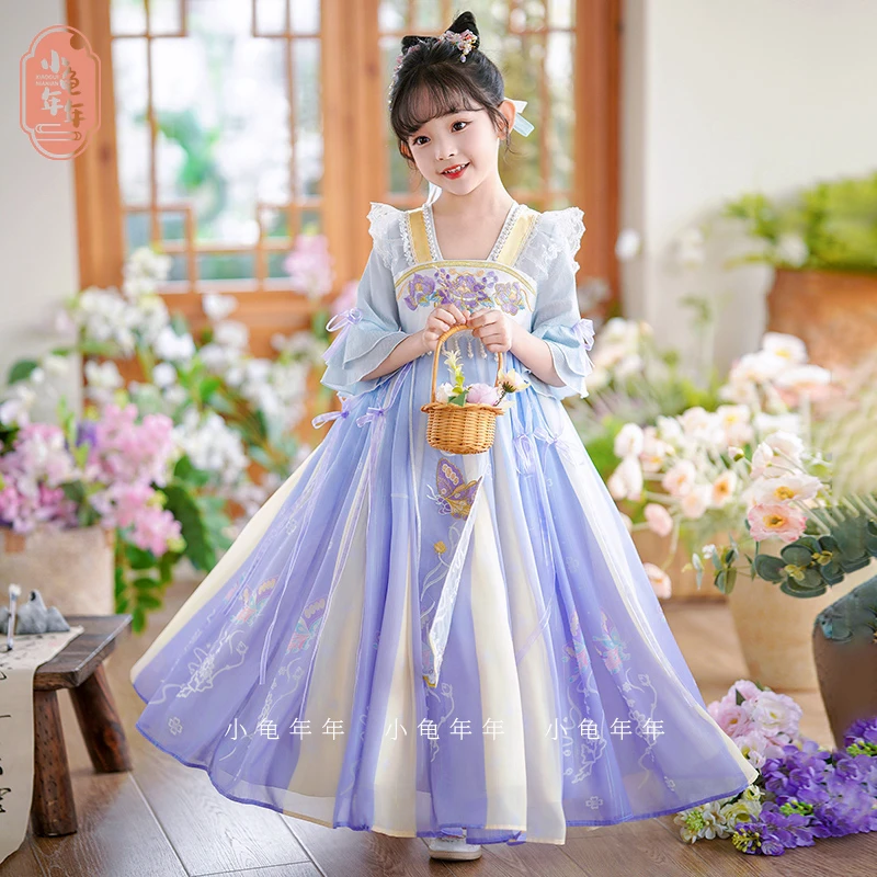 【梦蝶】汉服女童新款儿童古风中国风唐装古装超仙连衣裙表演襦裙