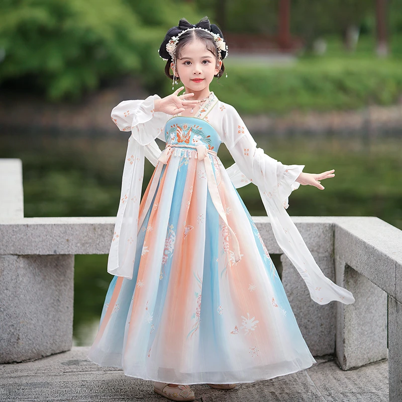 【烟雨】女童汉服春秋儿童古风中国风连衣裙表演襦裙长袖小女孩飘逸