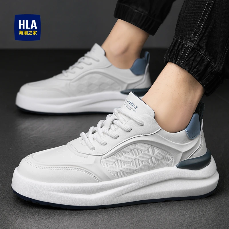 HLA/海澜之家小白鞋男春季百搭板鞋男2025新款透气舒适增高休闲鞋
