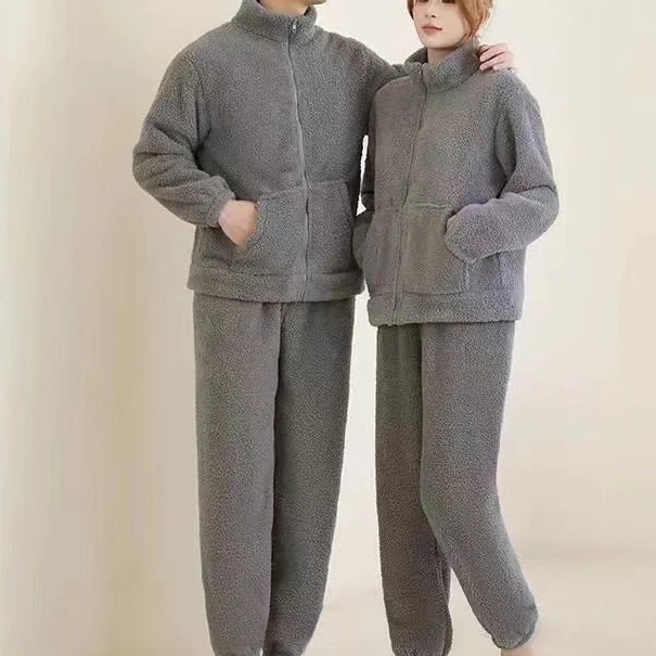 灰色火山米粒绒情侣家居服灰色