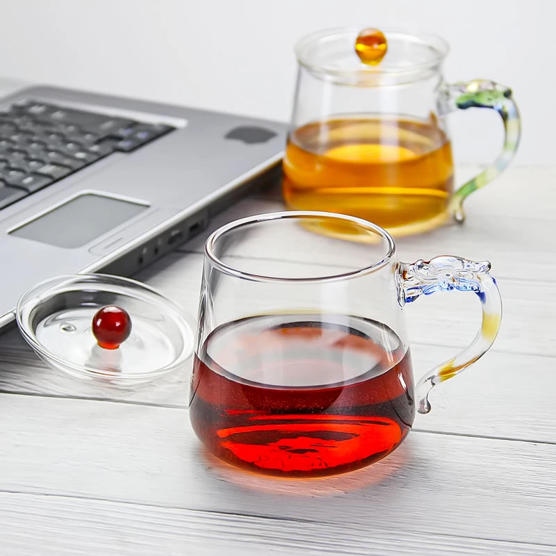 新品龙把杯办公杯泡茶杯简约耐热玻璃茶杯透明高硼硅玻璃煮茶杯