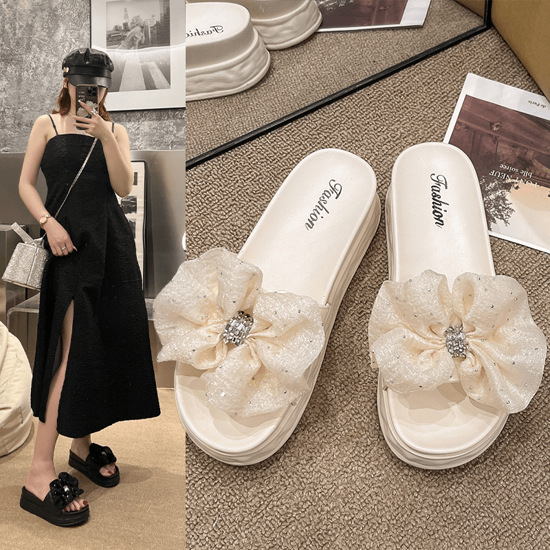 网红时尚百搭夏季外穿厚底凉拖鞋防滑平底ins仙女风2320-水晶纱