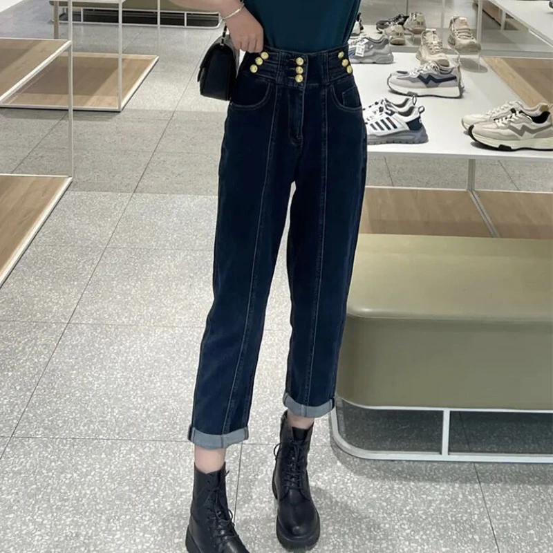 高腰显瘦九分牛仔哈伦裤女2023年春夏季新款韩版萝卜百搭老爹裤潮