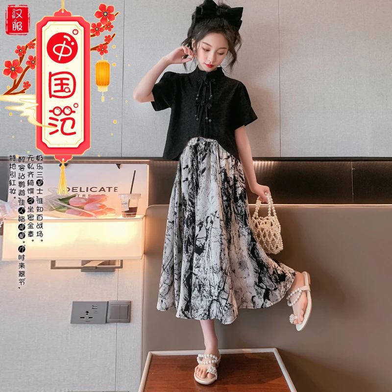 女童2024夏季半身裙洋气复古国风中大童裙子女孩夏装时尚儿童裙子