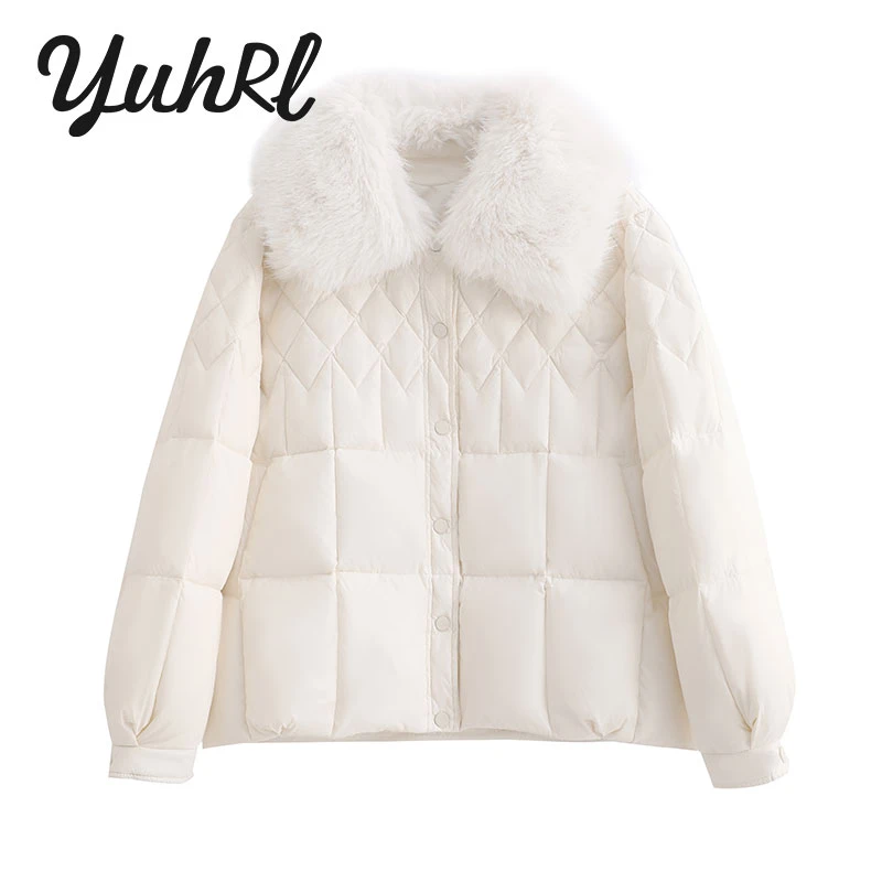 【张领领推荐】时尚气质休闲宽松保暖短款毛领羽绒服#YRF1531