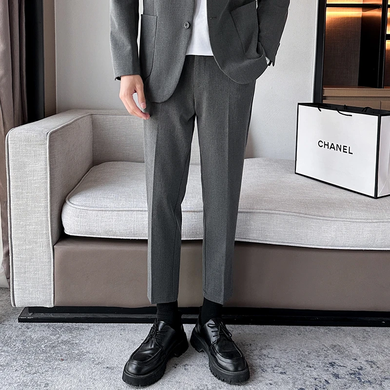秋冬新款百搭显瘦轻熟男装修身男士西装穿搭九分小西裤男轻熟风