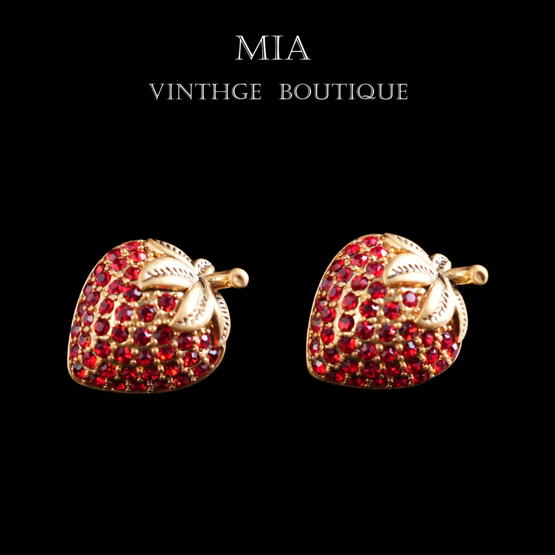 铜合金耳饰 中古vintage红色草莓精致高级感少女个性耳钉~0013