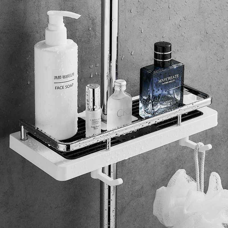 免打孔淋浴杆花洒置物架托盘卫生间厕所肥皂盒浴室香皂盒收纳盒