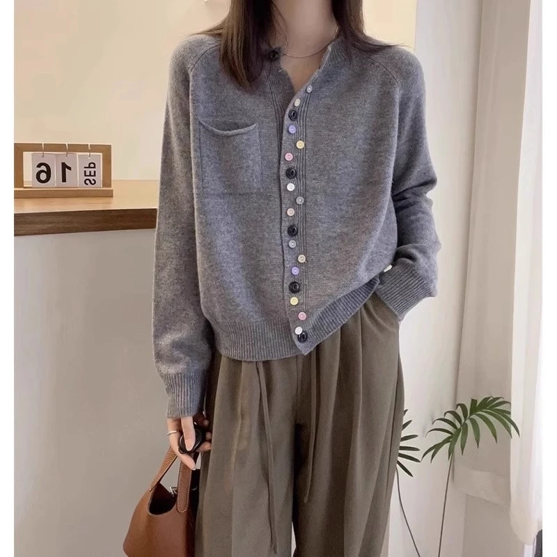 大码胖妹妹减龄圆领针织开衫女2025春季新款宽松显瘦百搭毛衣外穿