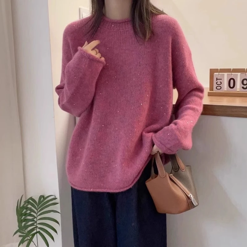 大码软糯慵懒风打底毛衣女春季新款胖妹妹气质显瘦遮肚子针织上衣