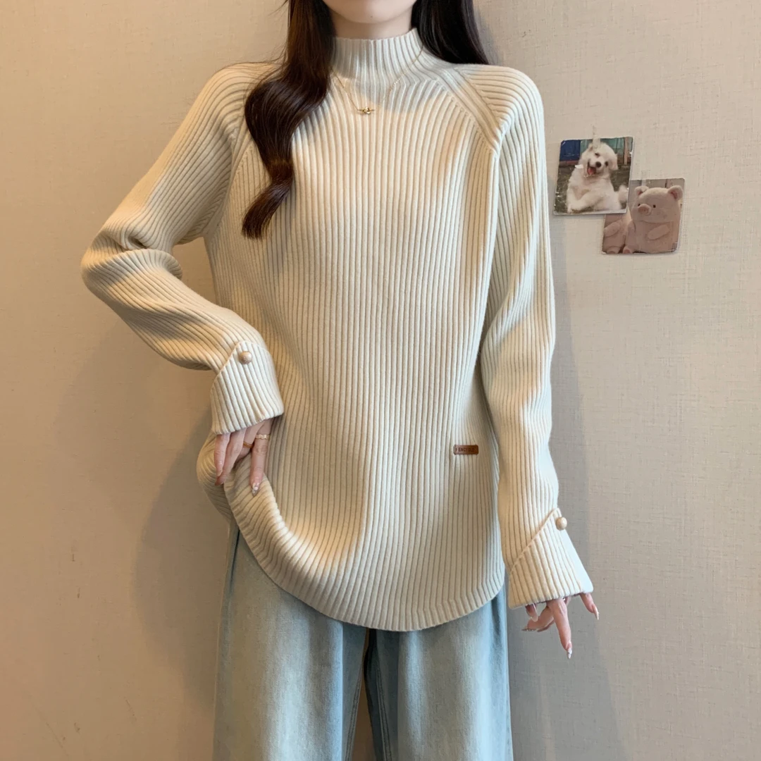 2024秋冬新款半高领针织衫女大码胖妹妹休闲百搭遮肉宽松显瘦毛衣