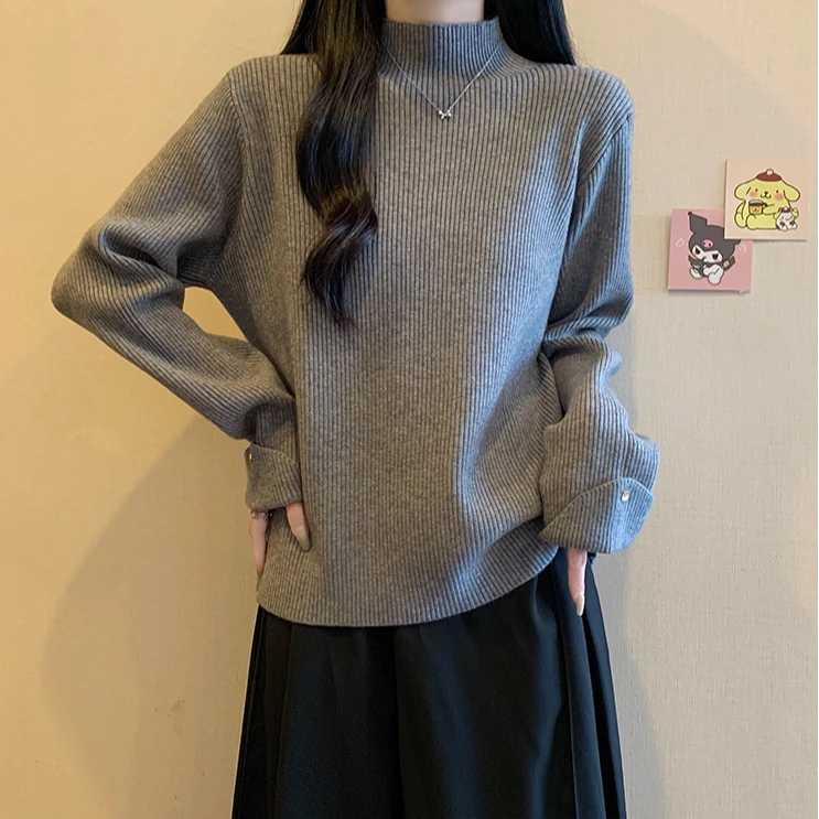 大码秋冬新款半高领针织衫女胖妹妹宽松显瘦设计感遮肉毛衣打底衫