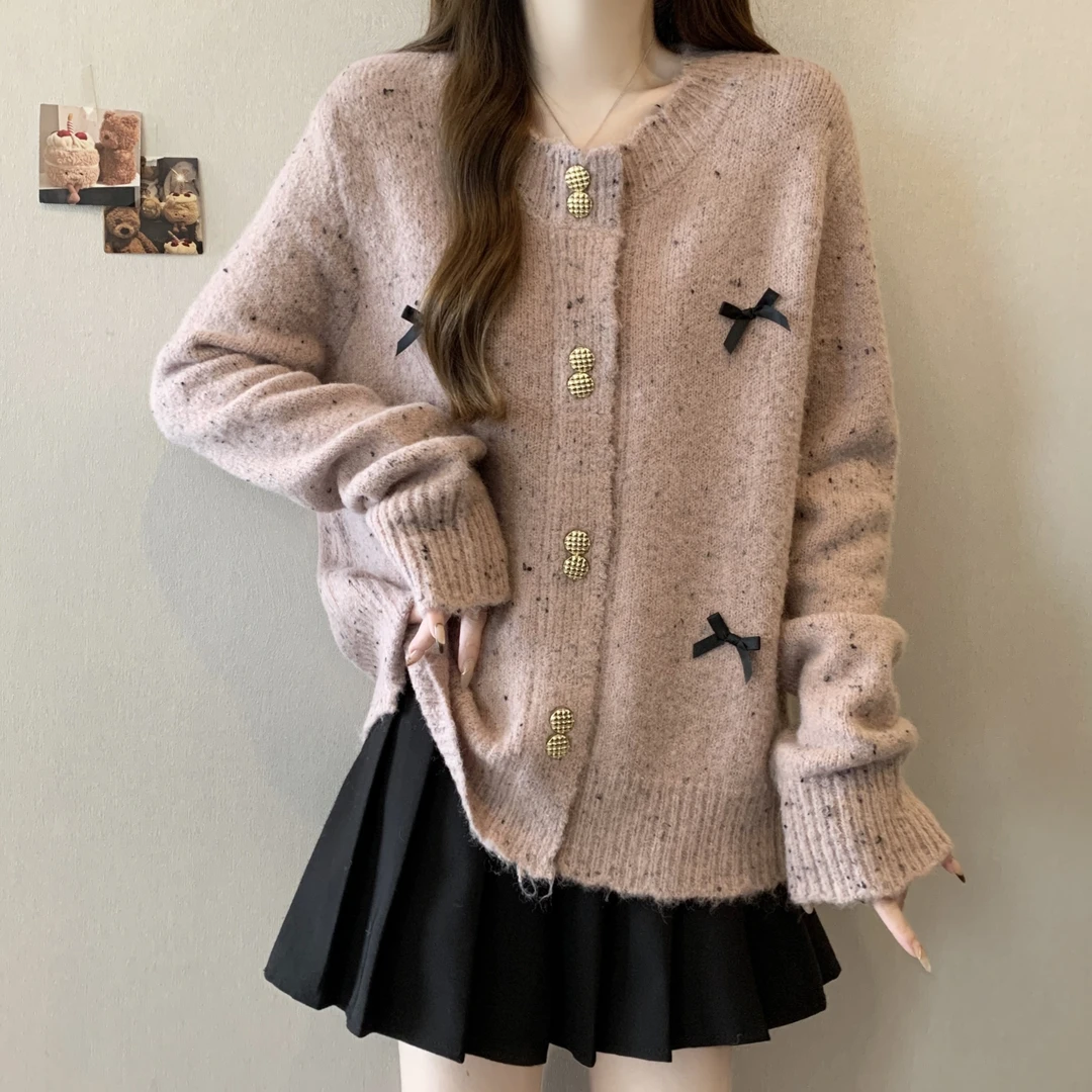 大码气质小香风针织毛衣外套女秋冬新款胖mm宽松显瘦外搭开衫上衣