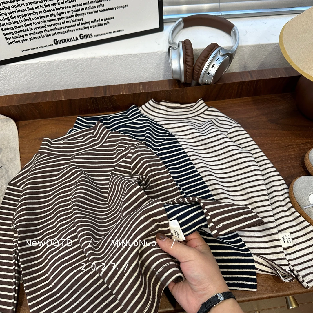 【大可】儿童男女宝宝长袖条纹打底半高领保暖韩版秋冬洋气D23087