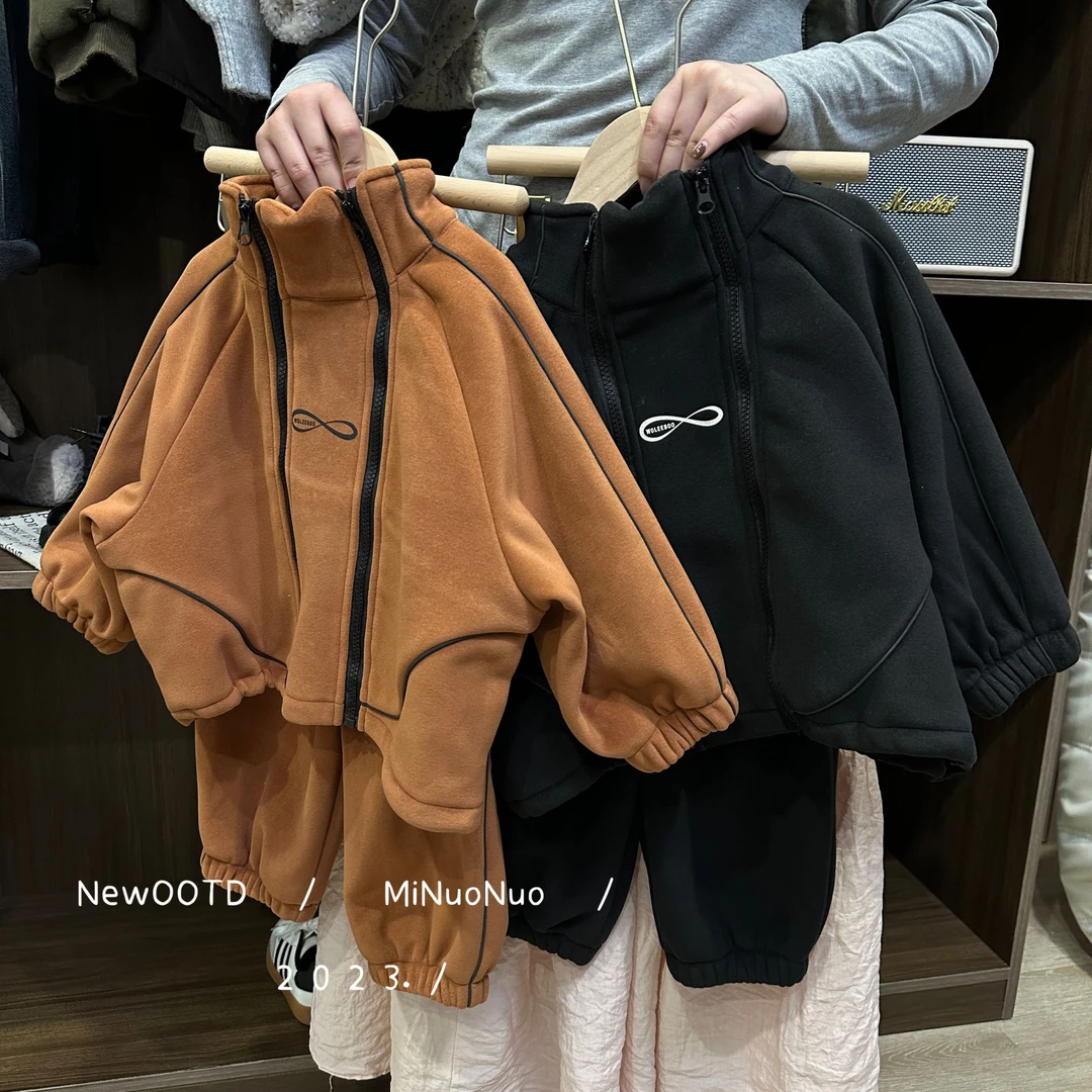 【大可】2024冬季儿童男女宝宝时尚加绒加厚韩版百搭套装D23101