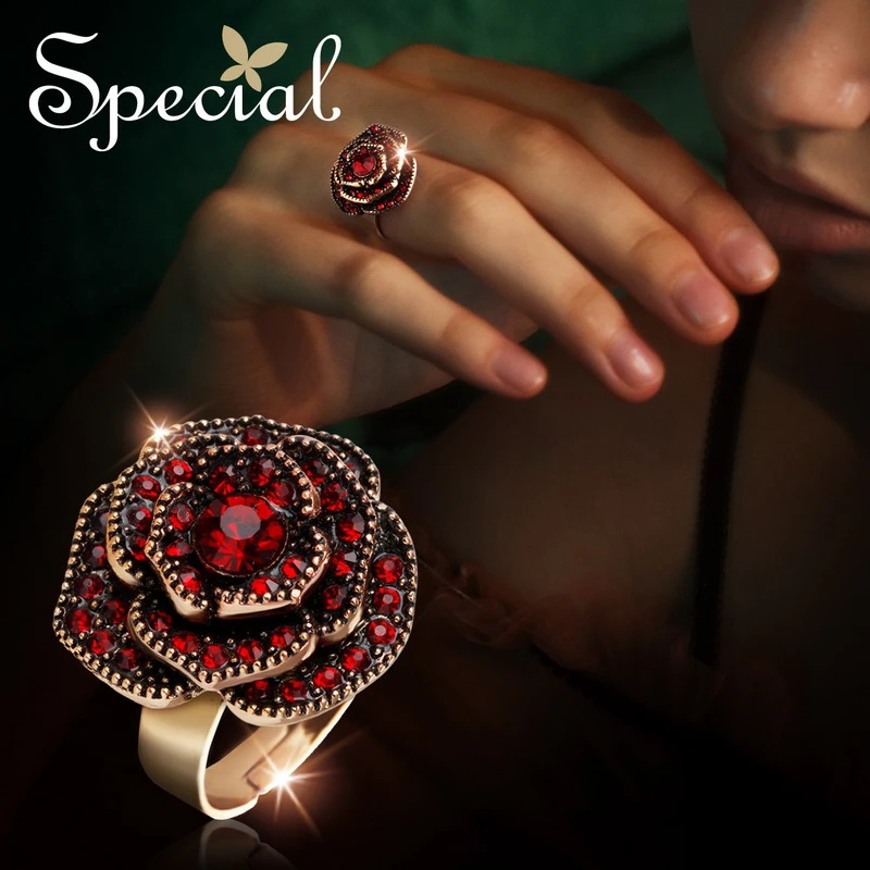 合金玻璃戒指 special 时尚优雅气质开口可调节戒指 温柔的玫瑰