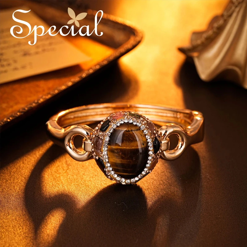 special 虎眼石碧玺复古美拉德色系时尚小众欧美女手镯 轻盈希冀