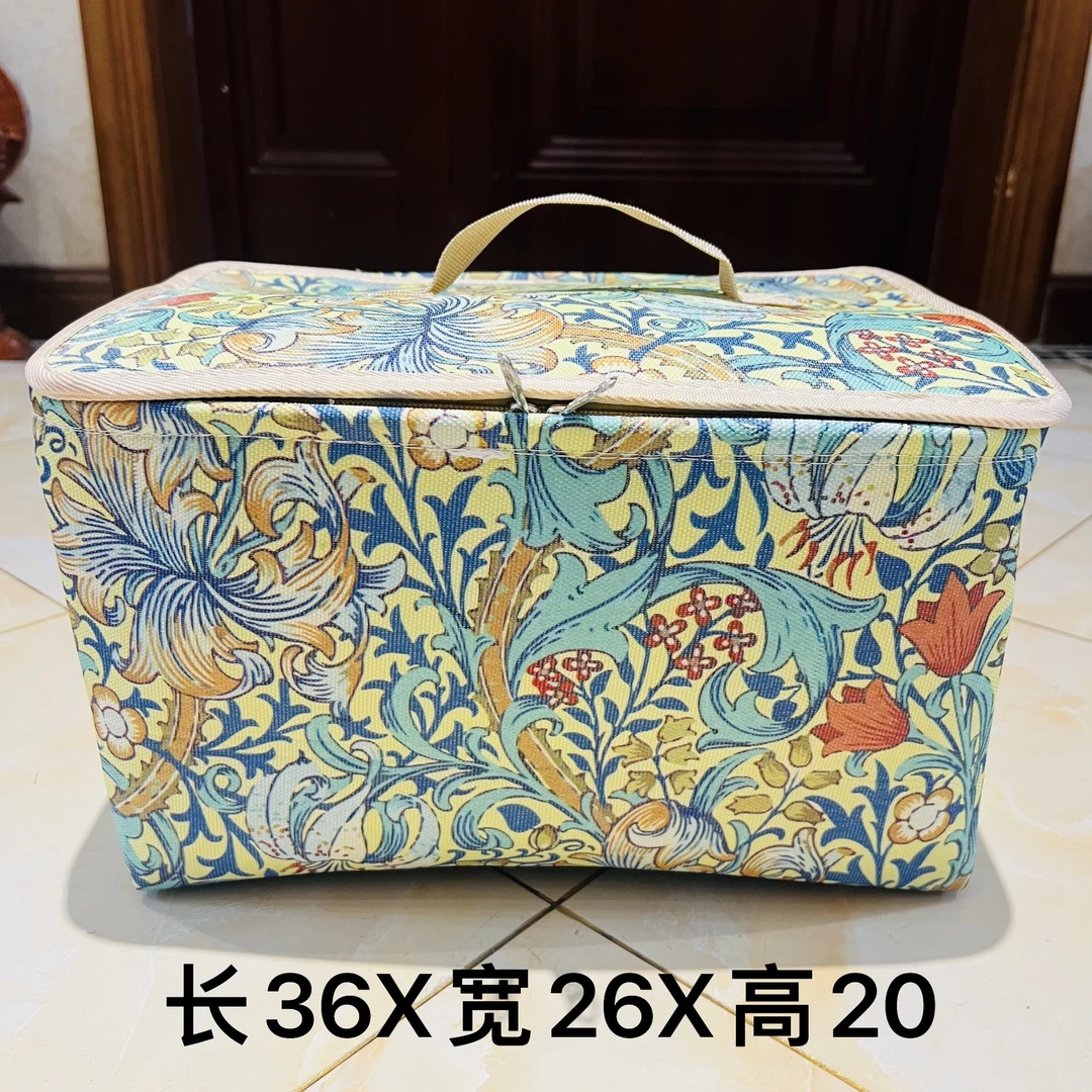 22升【双拉链带钢圈】百合花（带盖）家用卡通收纳筐