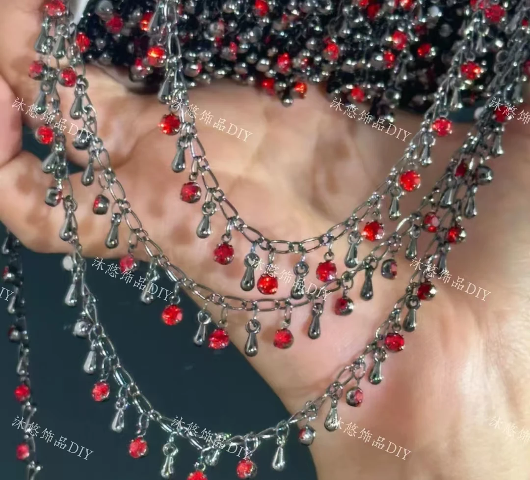（沐悠饰品diy）L00294 枪黑红色水滴 暗黑风格万圣节高保色链条DIY