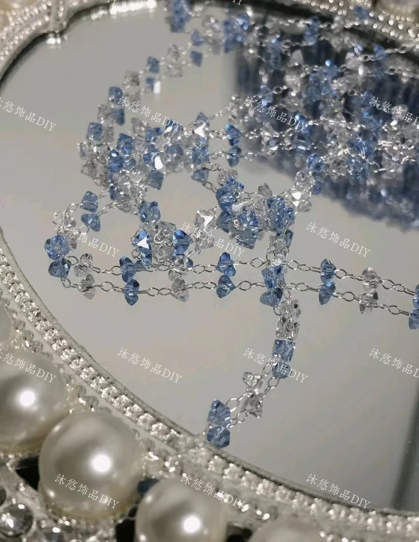 （沐悠饰品diy）L00139 “海盐” 蓝色倒三角晶晶高保色链条DIY