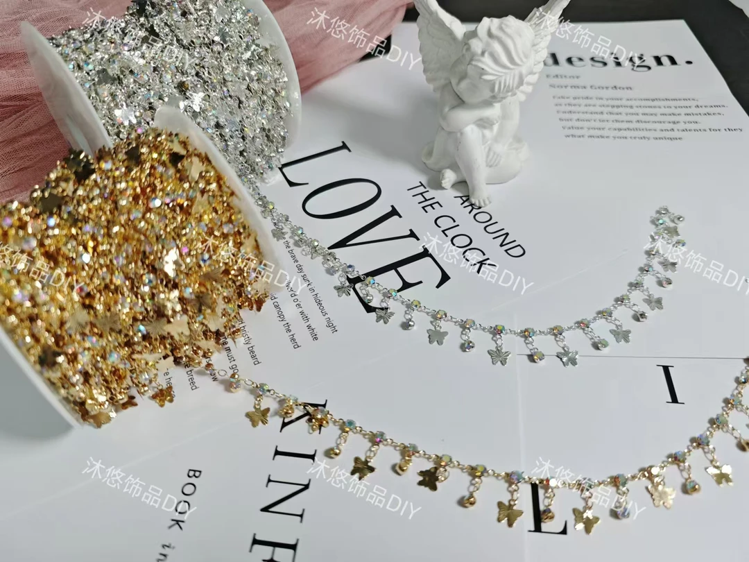 （沐悠饰品diy）L0081  “花蝴蝶”翩翩起舞带钻高温保色链条DIY