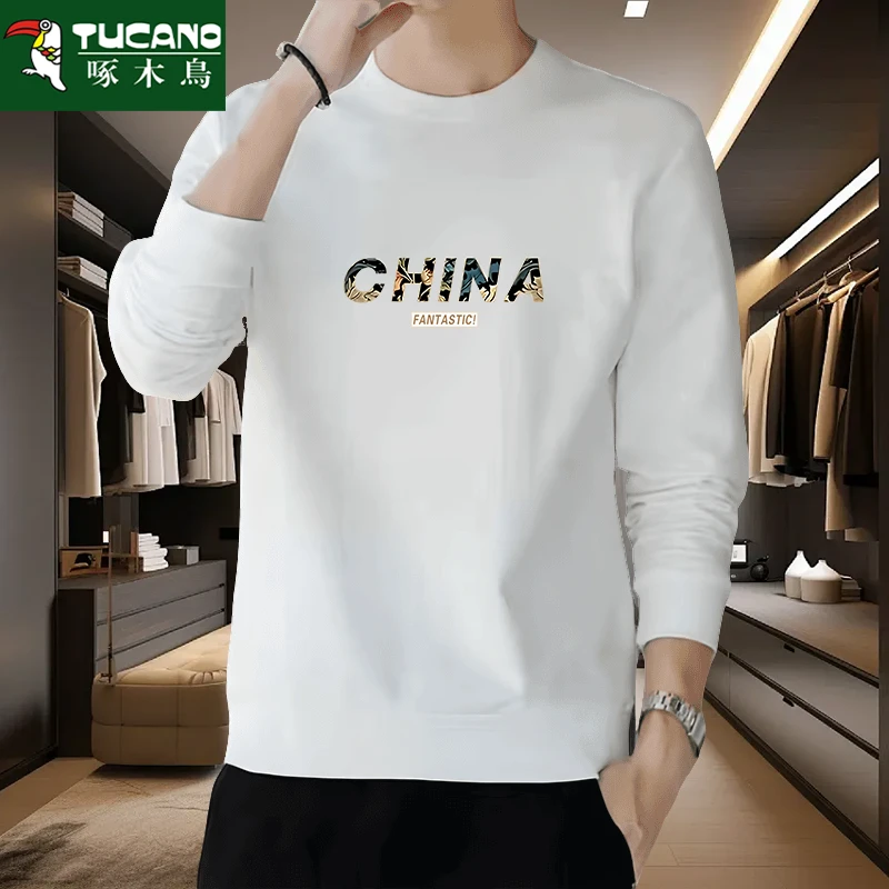 啄木鸟2024韩版男士加厚圆领上衣学生宽松大码套头卫衣潮流保暖男