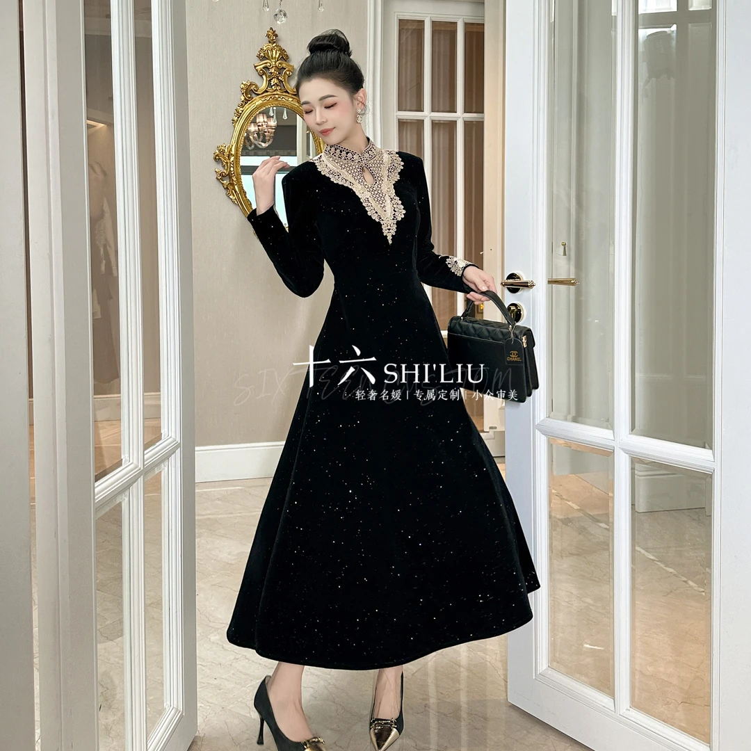 【十六原创】载歌载舞·宫廷风设计师蕾丝拼接女装连衣裙91512