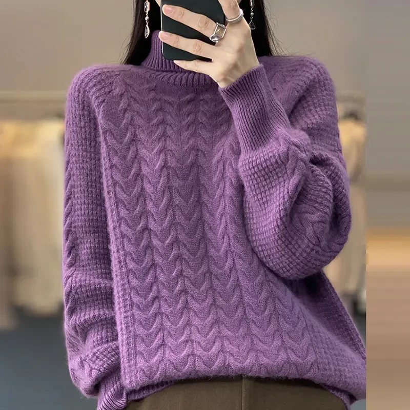 羊绒衫女100纯羊绒冬季加厚高领保暖毛衣宽松针织百搭羊毛打底衫