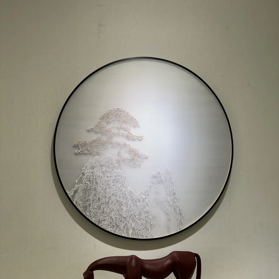 现代极简风格设计美式新中式风格设计祥云纱挂画客厅玄关装饰画