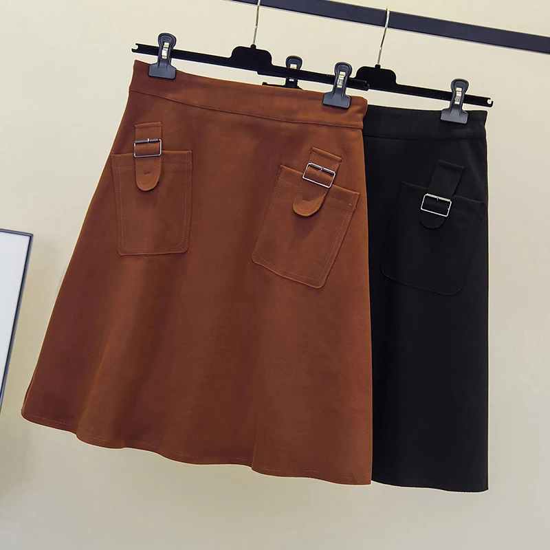 大码双口袋百褶裙女设计感遮肚短裙2023新款小众学院风a字半身裙