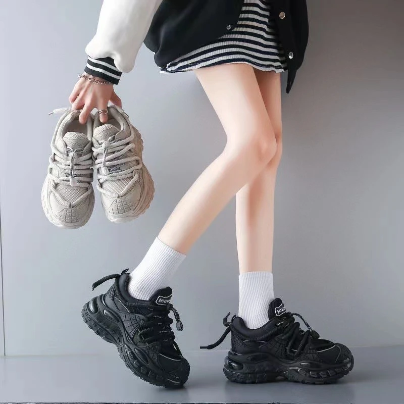 厚底榴莲底真皮老爹鞋女2024春季韩版减震时尚运动鞋潮1069百搭