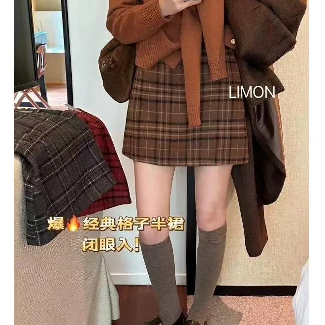 春季时尚经典韩版百搭韩系学院风格子复古高腰显瘦A字格纹半身裙