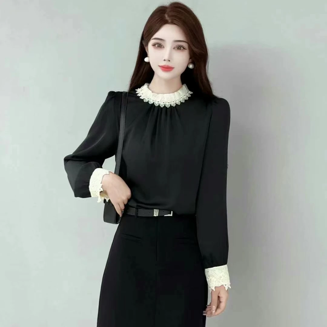 24年新款时尚百搭优雅蕾丝拼接气质洋气设计感衬衫