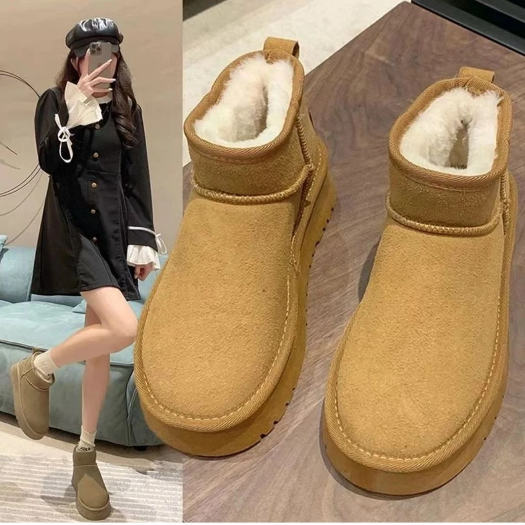 时尚爆款百搭厚底雪地靴女2023冬季周冬雨同款加厚保暖面包棉鞋子